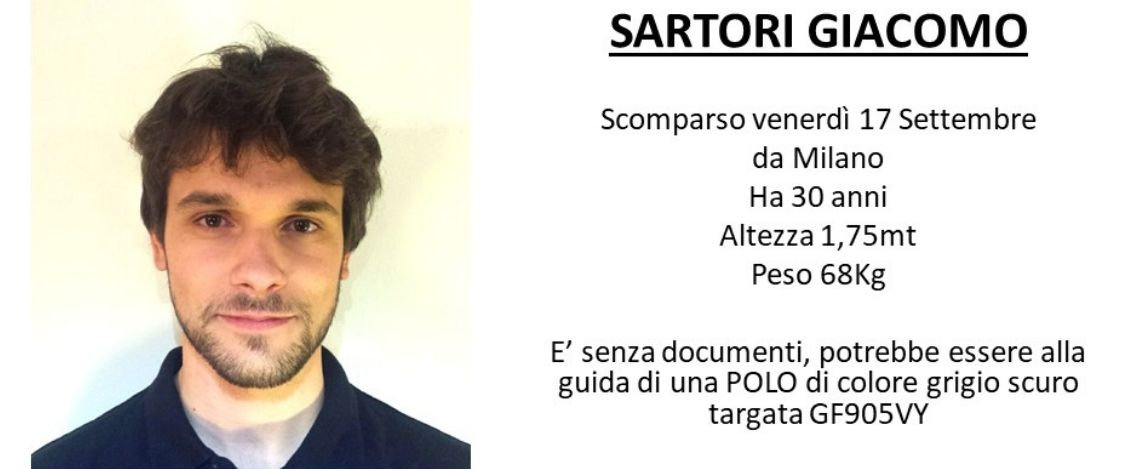 Giacomo Sartori, scomparso da 5 giorni. Aperto un profilo Facebook