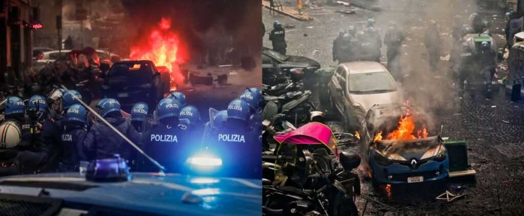 Napoli-Eintracht, i tifosi tedeschi devastano il centro storico. Danni a cose e persone