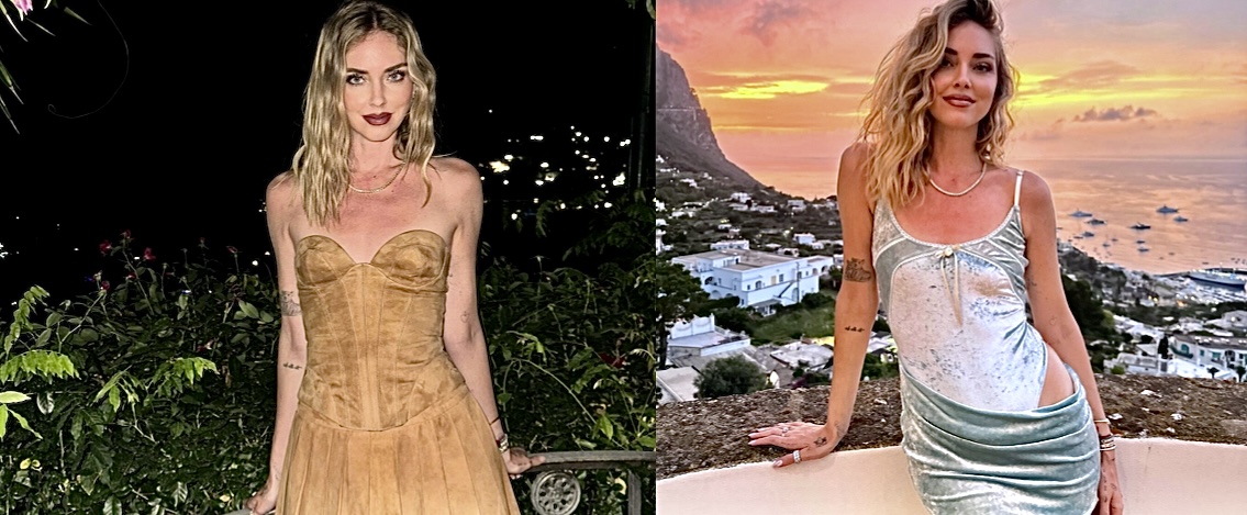 Chiara Ferragni a Capri, camoscio e ciniglia sostituiscono il lino e il crochet: i due outfit che vogliono tutte